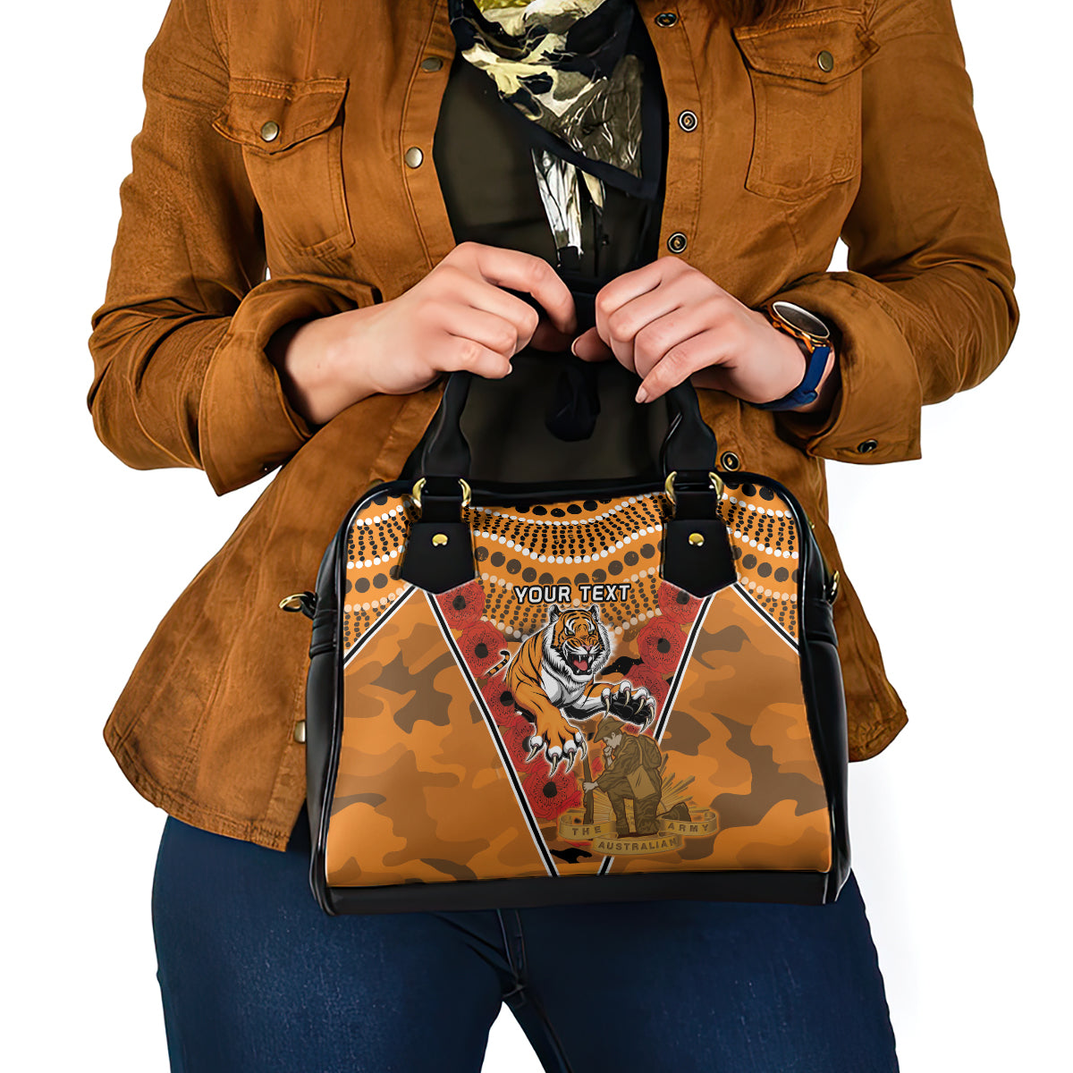 Custom Wests Tigers Rugby ANZAC Shoulder Handbag Aboriginal and Army Patterns