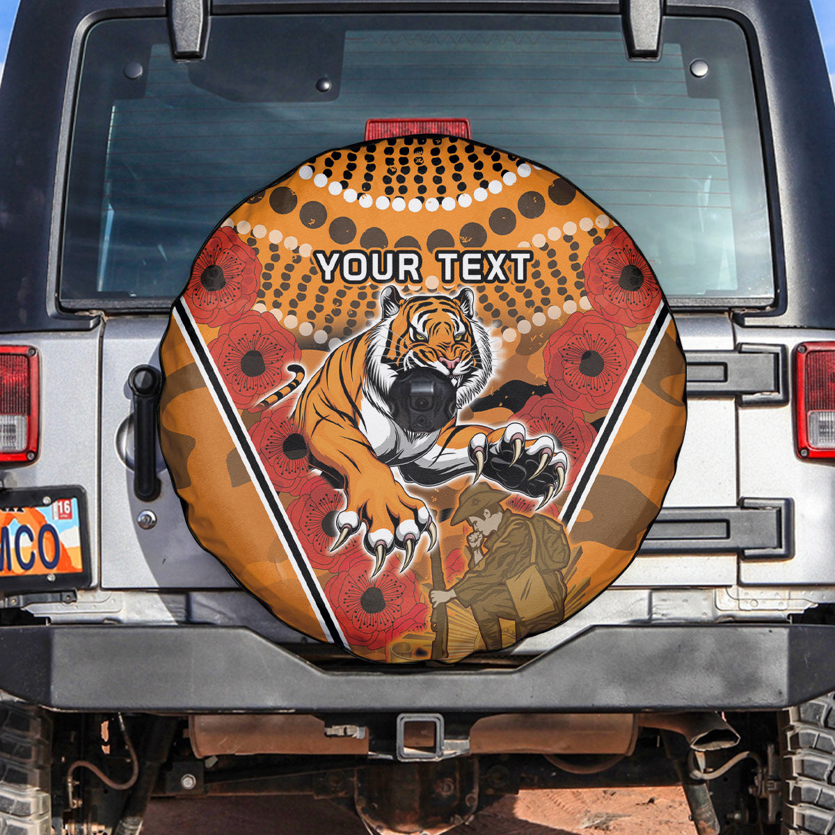 Custom Wests Tigers Rugby ANZAC Spare Tire Cover Aboriginal and Army Patterns