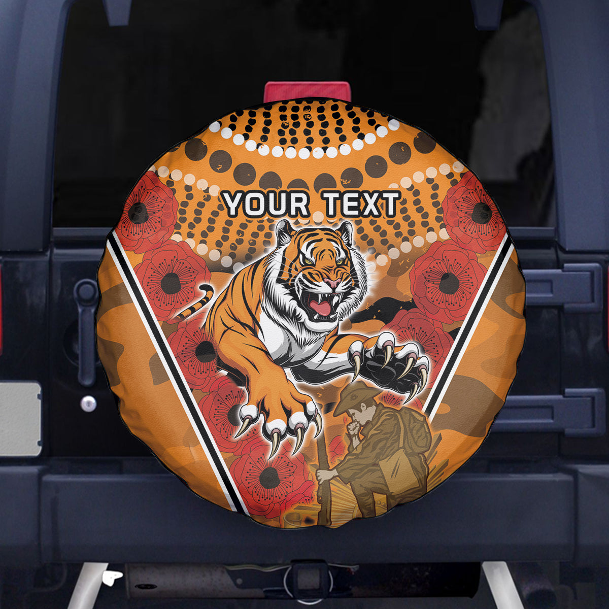 Custom Wests Tigers Rugby ANZAC Spare Tire Cover Aboriginal and Army Patterns