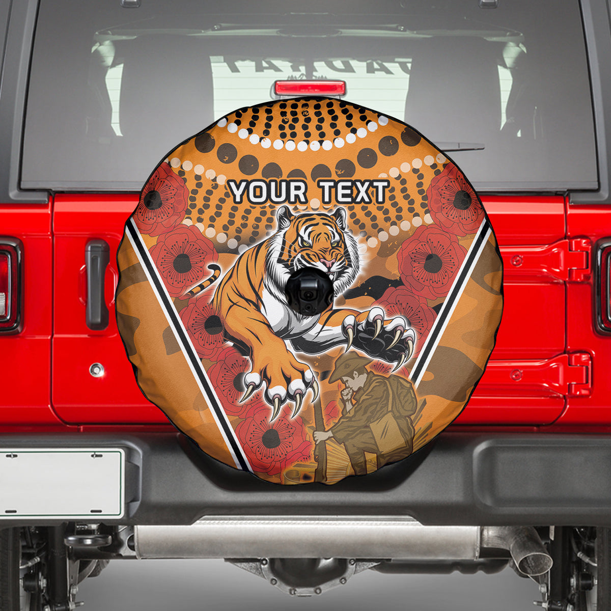 Custom Wests Tigers Rugby ANZAC Spare Tire Cover Aboriginal and Army Patterns