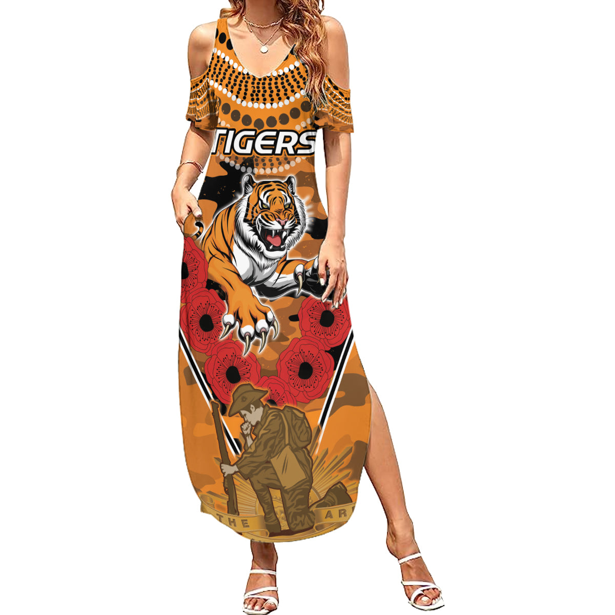 Custom Wests Tigers Rugby ANZAC Summer Maxi Dress Aboriginal and Army Patterns