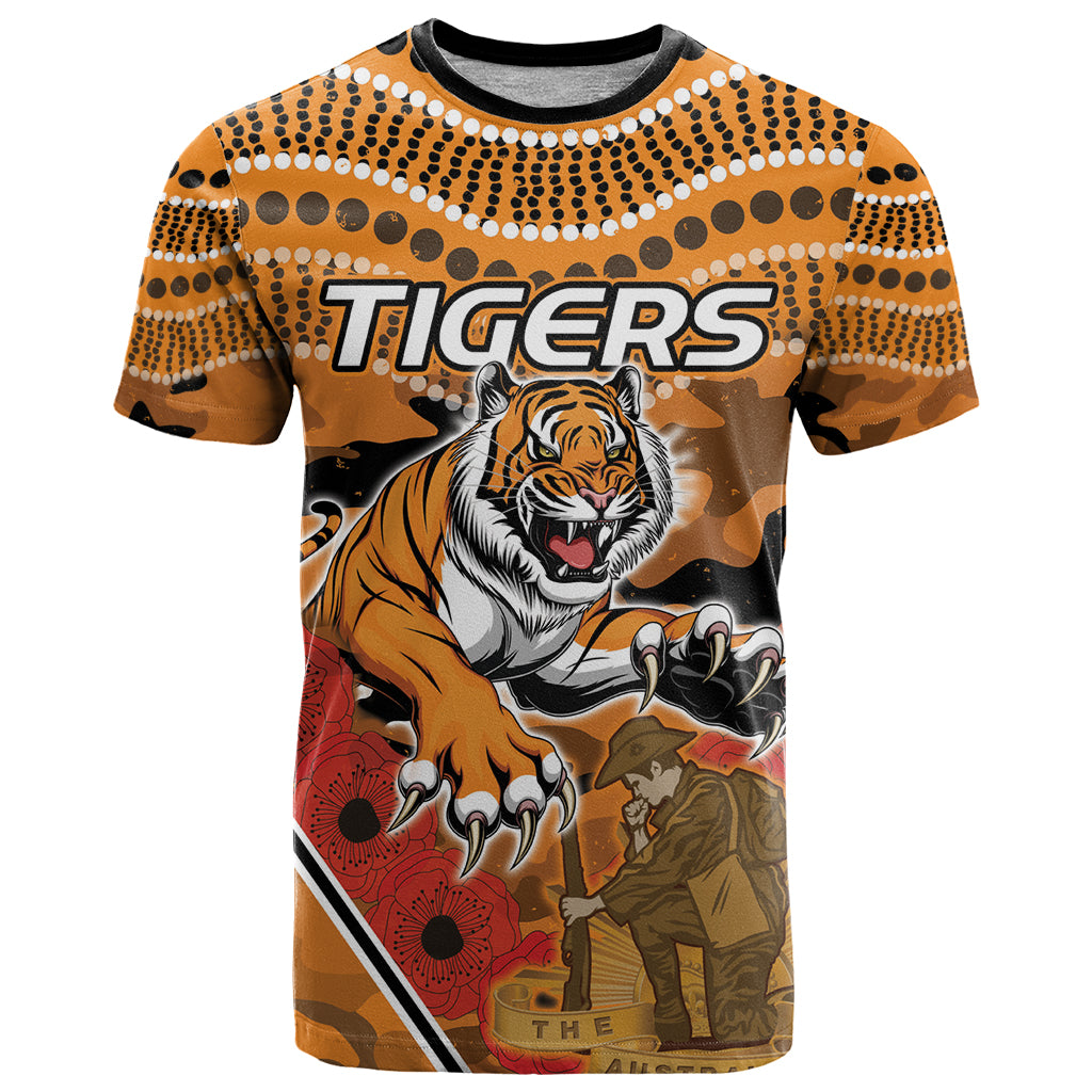 Custom Wests Tigers Rugby ANZAC T Shirt Aboriginal and Army Patterns