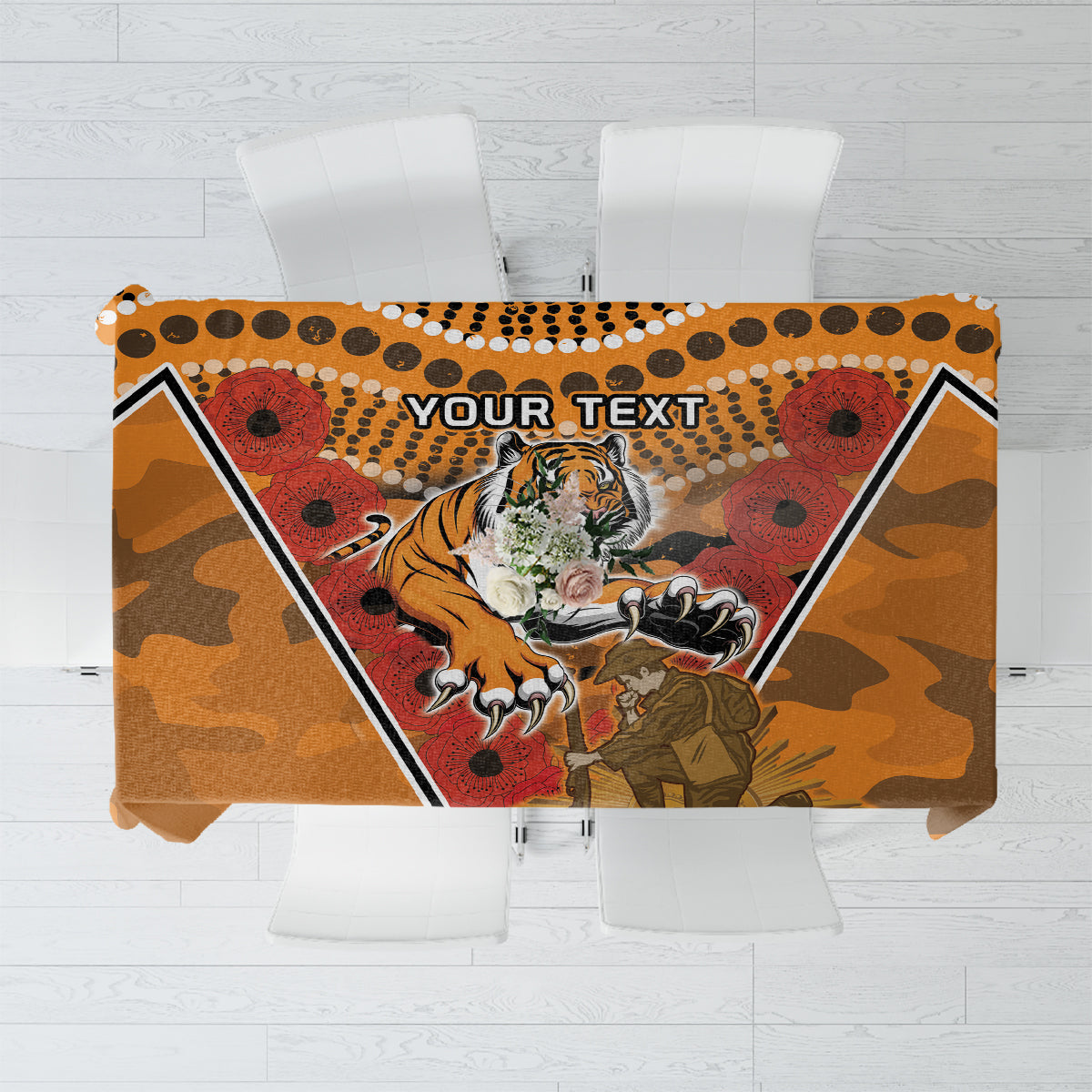 Custom Wests Tigers Rugby ANZAC Tablecloth Aboriginal and Army Patterns