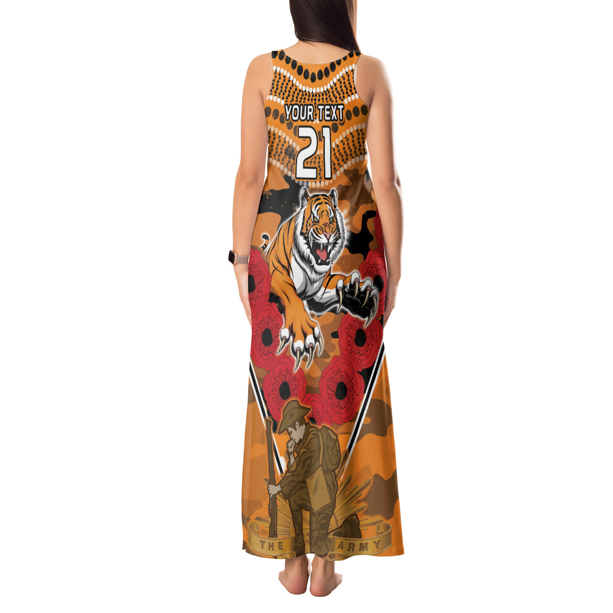 Custom Wests Tigers Rugby ANZAC Tank Maxi Dress Aboriginal and Army Patterns