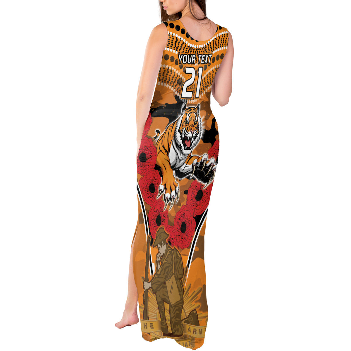 Custom Wests Tigers Rugby ANZAC Tank Maxi Dress Aboriginal and Army Patterns