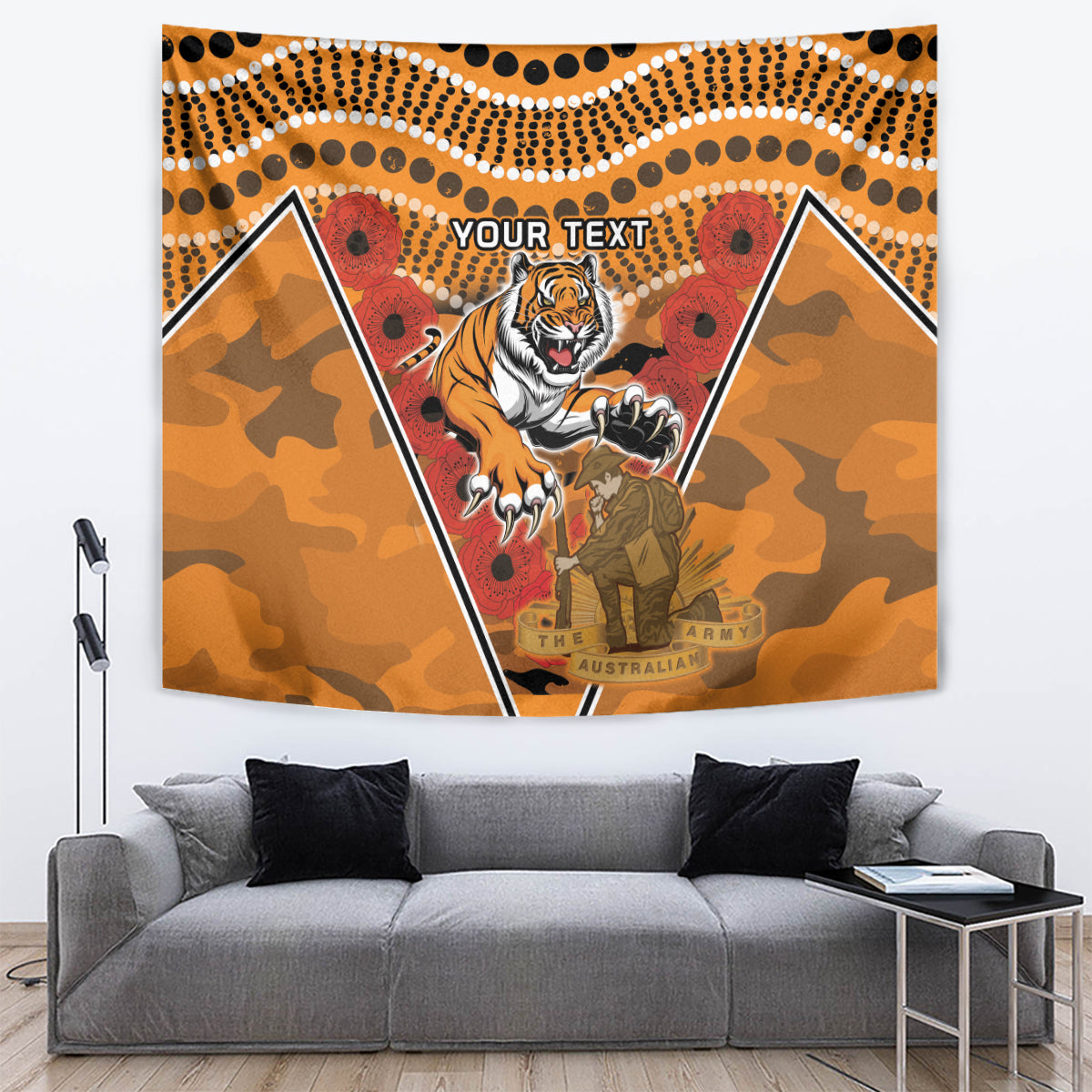 Custom Wests Tigers Rugby ANZAC Tapestry Aboriginal and Army Patterns