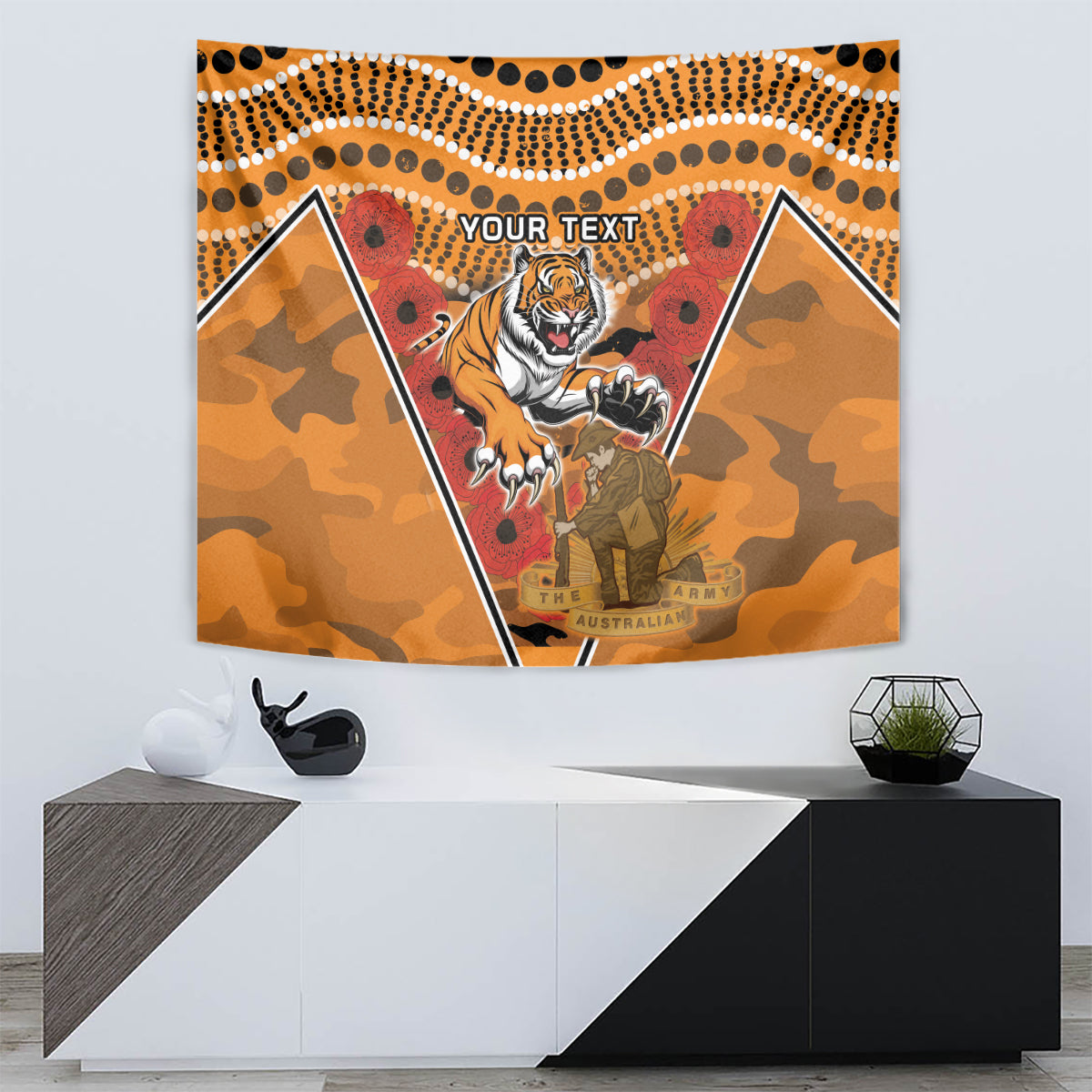 Custom Wests Tigers Rugby ANZAC Tapestry Aboriginal and Army Patterns