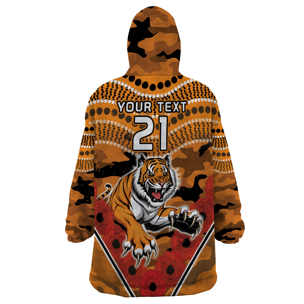 Custom Wests Tigers Rugby ANZAC Wearable Blanket Hoodie Aboriginal and Army Patterns