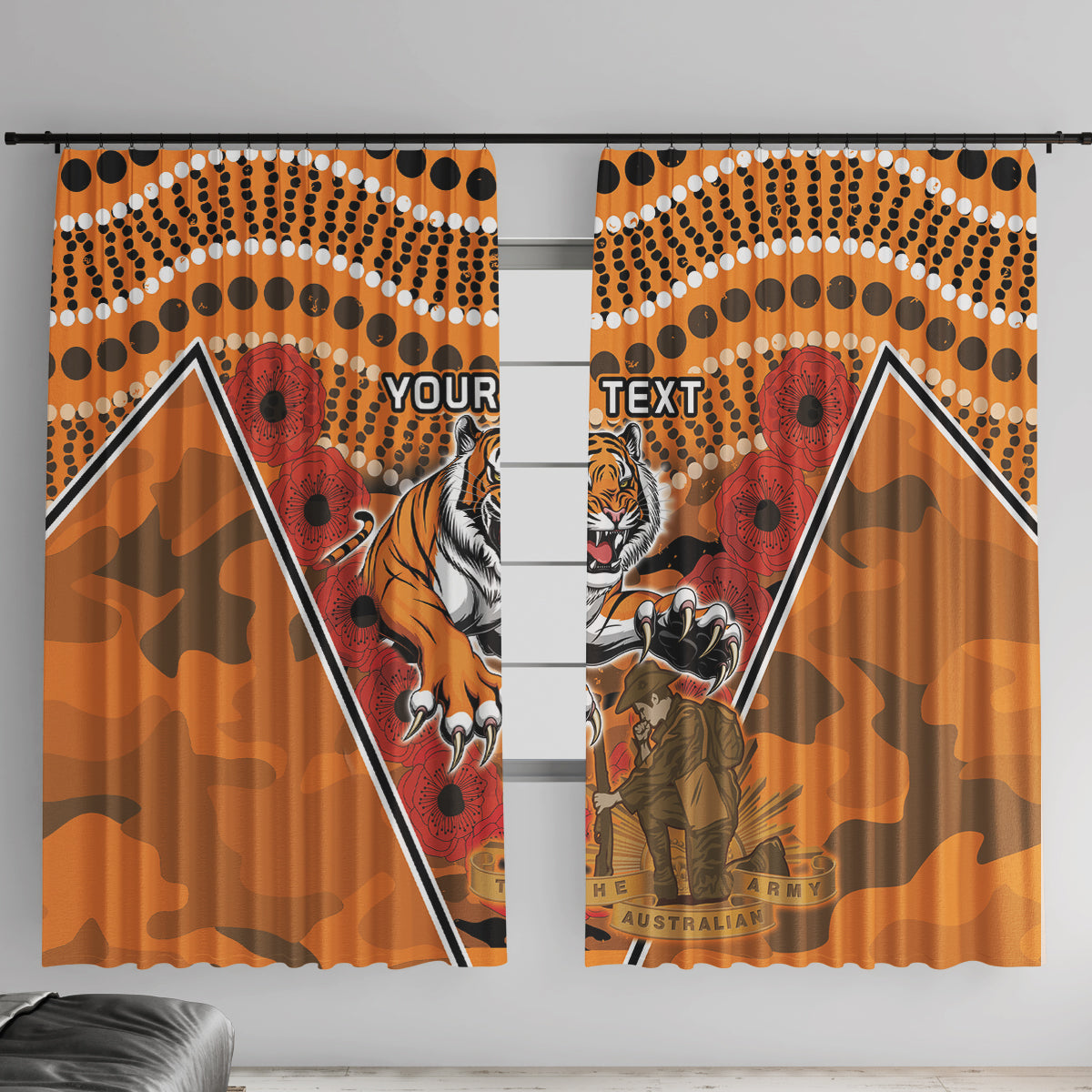 Custom Wests Tigers Rugby ANZAC Window Curtain Aboriginal and Army Patterns