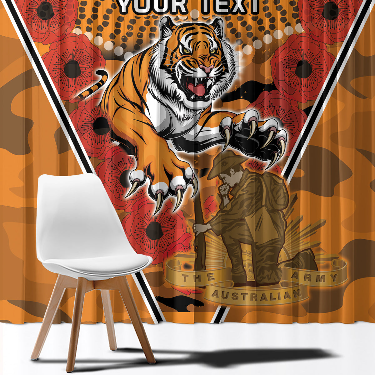 Custom Wests Tigers Rugby ANZAC Window Curtain Aboriginal and Army Patterns