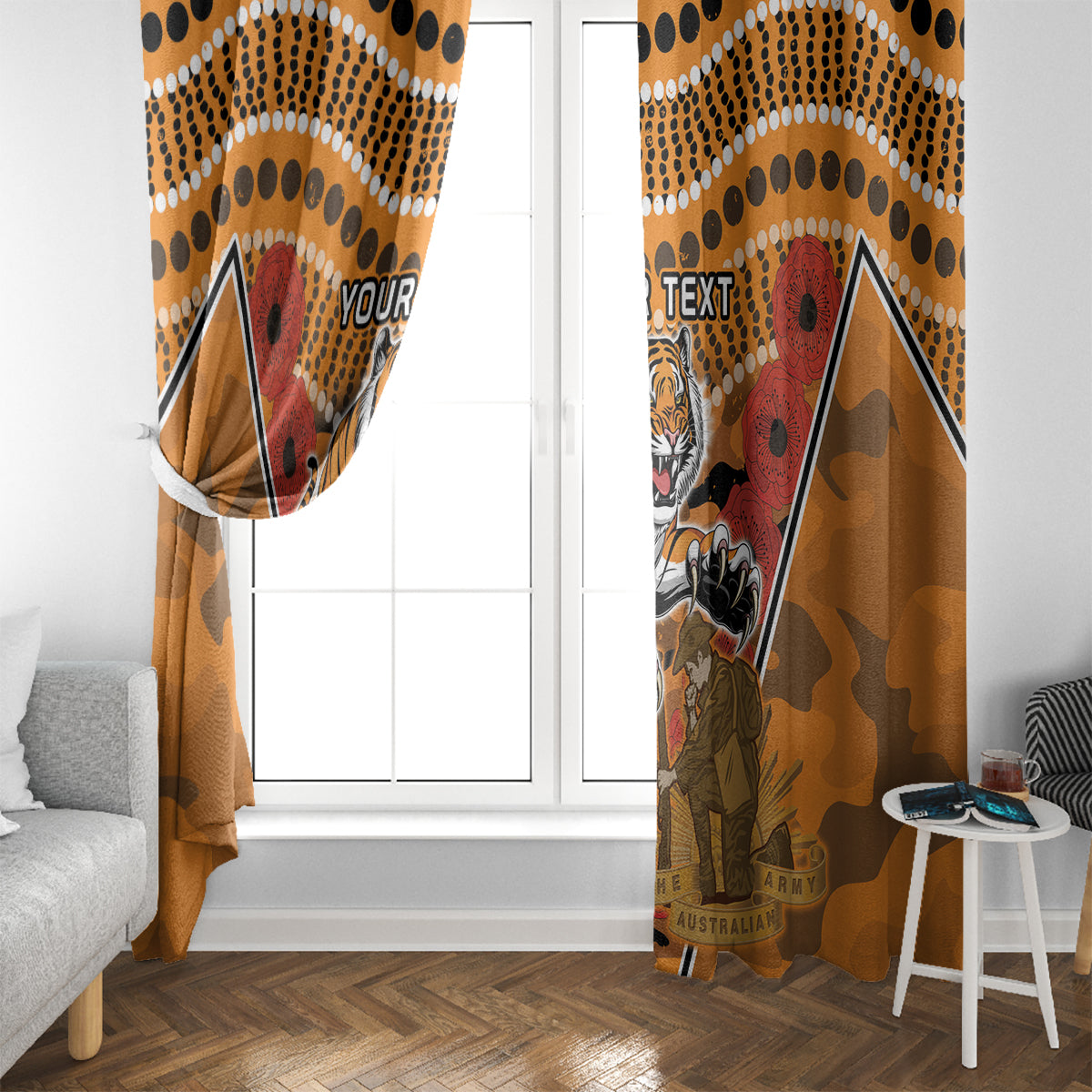 Custom Wests Tigers Rugby ANZAC Window Curtain Aboriginal and Army Patterns