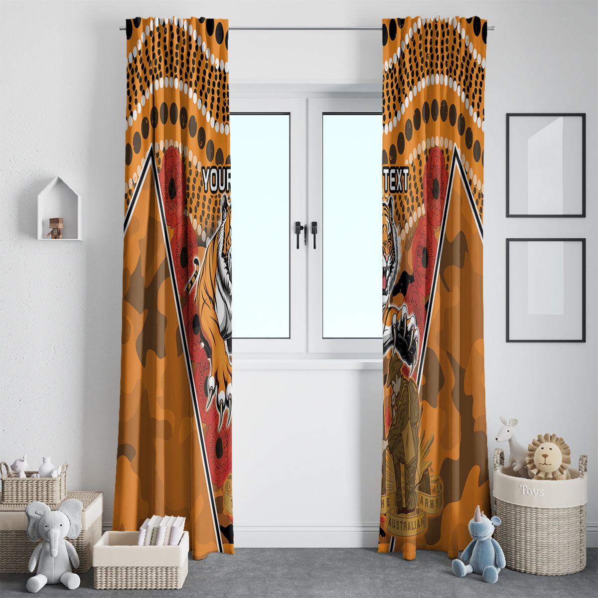 Custom Wests Tigers Rugby ANZAC Window Curtain Aboriginal and Army Patterns