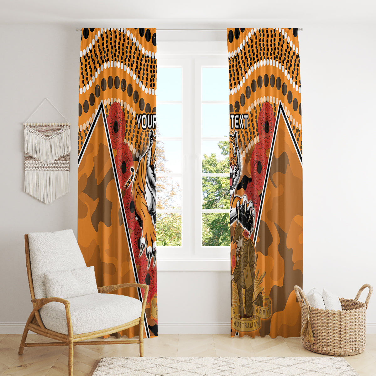 Custom Wests Tigers Rugby ANZAC Window Curtain Aboriginal and Army Patterns