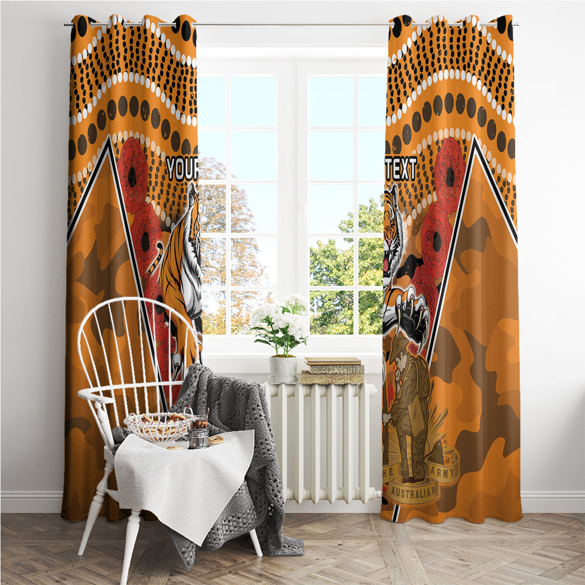 Custom Wests Tigers Rugby ANZAC Window Curtain Aboriginal and Army Patterns