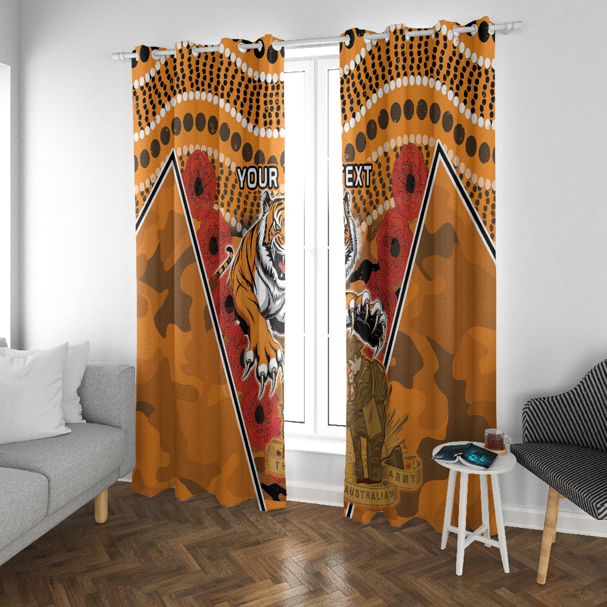 Custom Wests Tigers Rugby ANZAC Window Curtain Aboriginal and Army Patterns