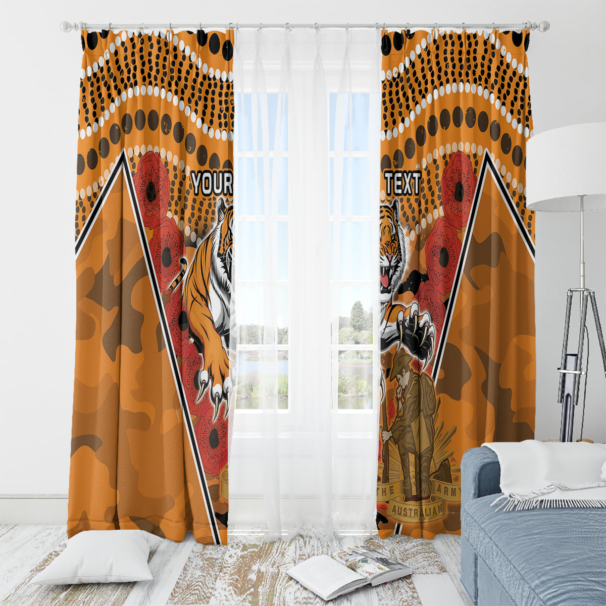 Custom Wests Tigers Rugby ANZAC Window Curtain Aboriginal and Army Patterns