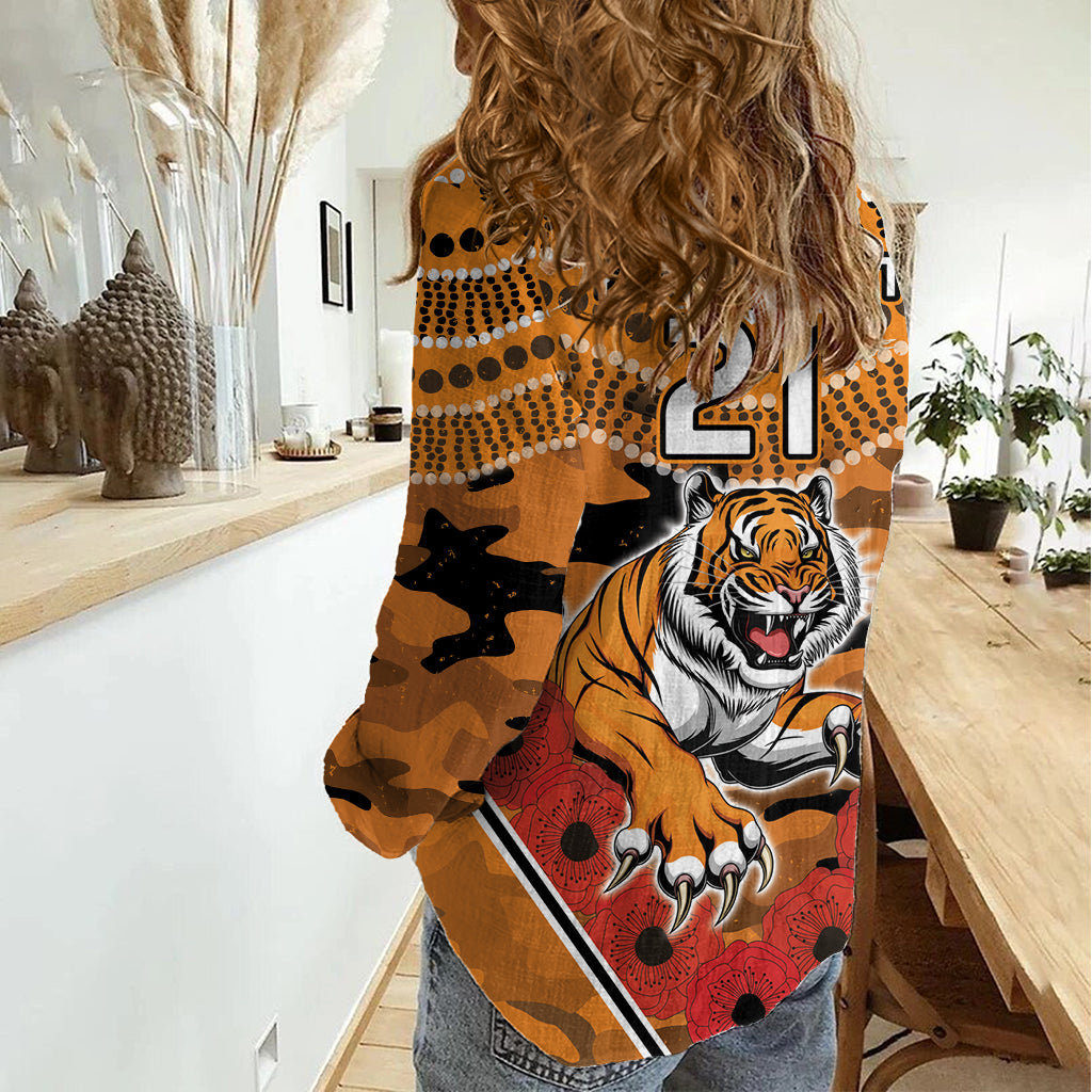 Custom Wests Tigers Rugby ANZAC Women Casual Shirt Aboriginal and Army Patterns