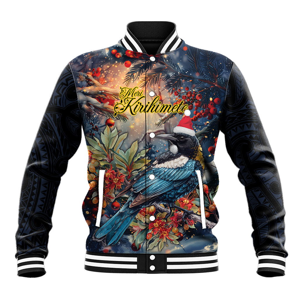 Personalised New Zealand Tui in Pohutukawa Baseball Jacket Christmas in July