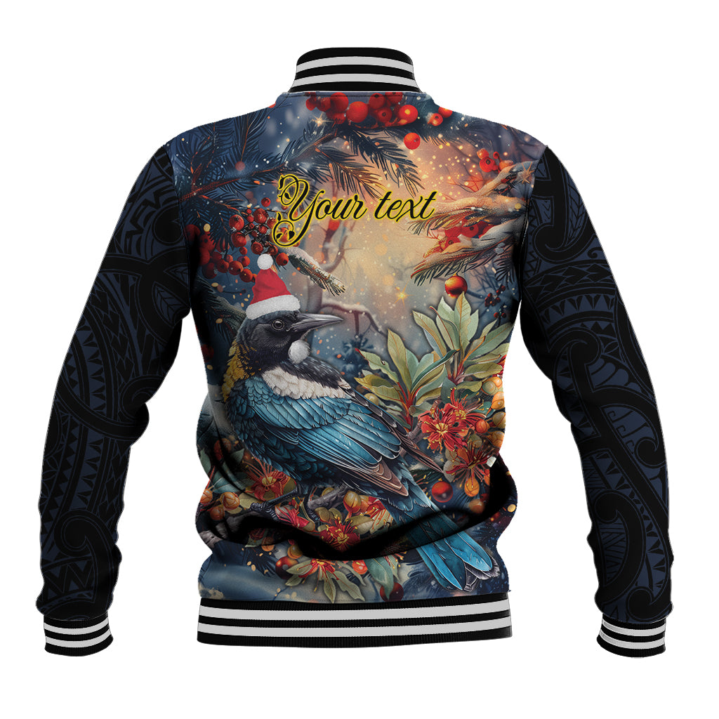 Personalised New Zealand Tui in Pohutukawa Baseball Jacket Christmas in July