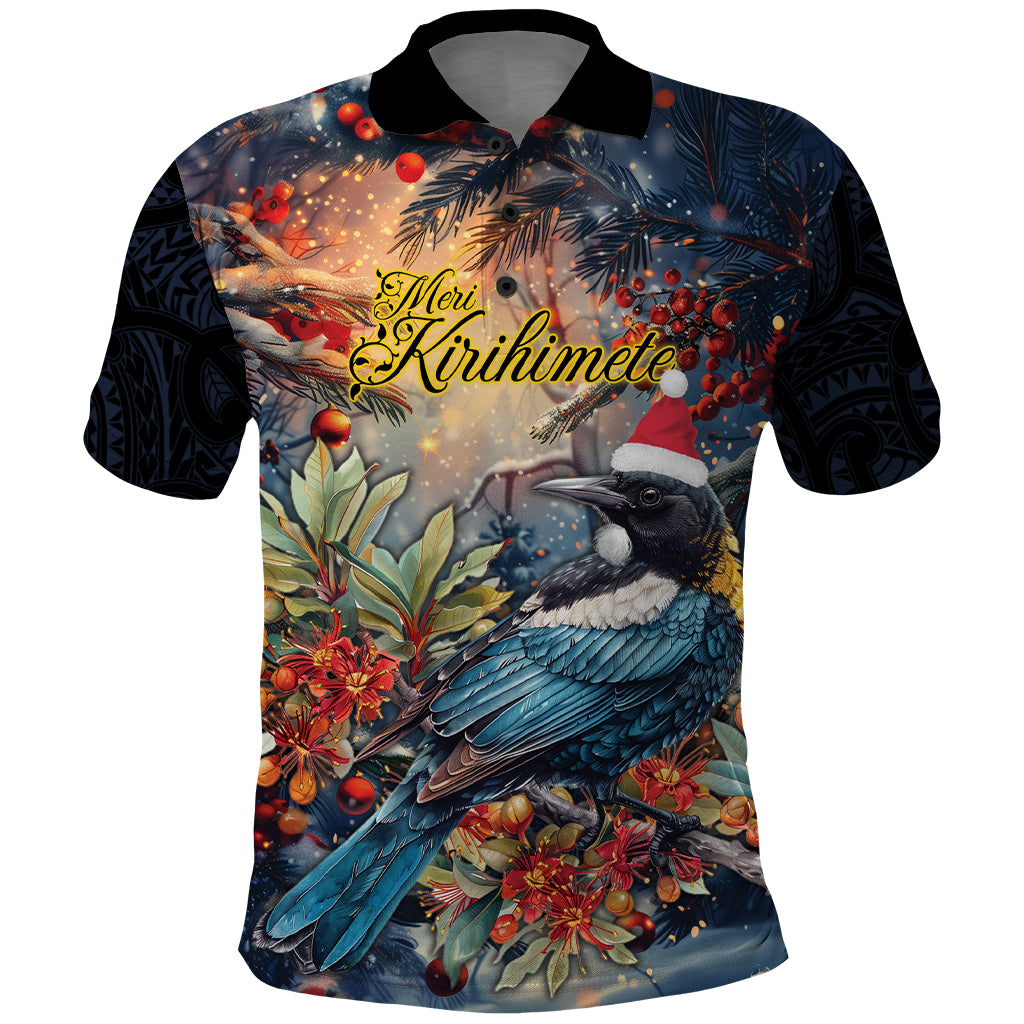 Personalised New Zealand Tui in Pohutukawa Polo Shirt Christmas in July