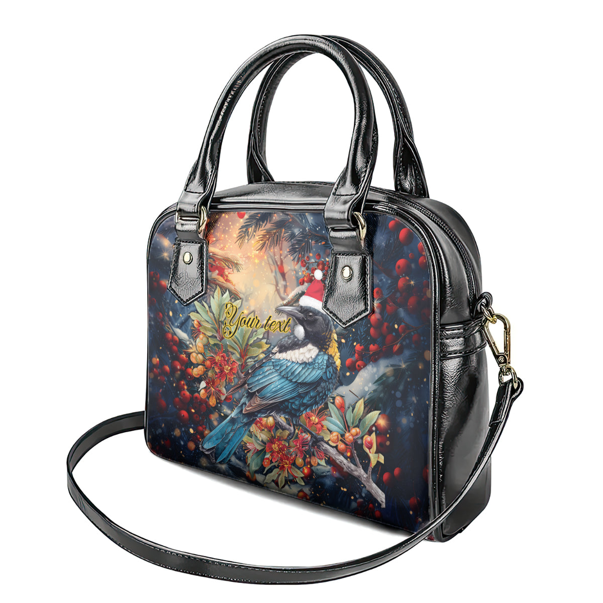 Personalised New Zealand Tui in Pohutukawa Shoulder Handbag Christmas in July