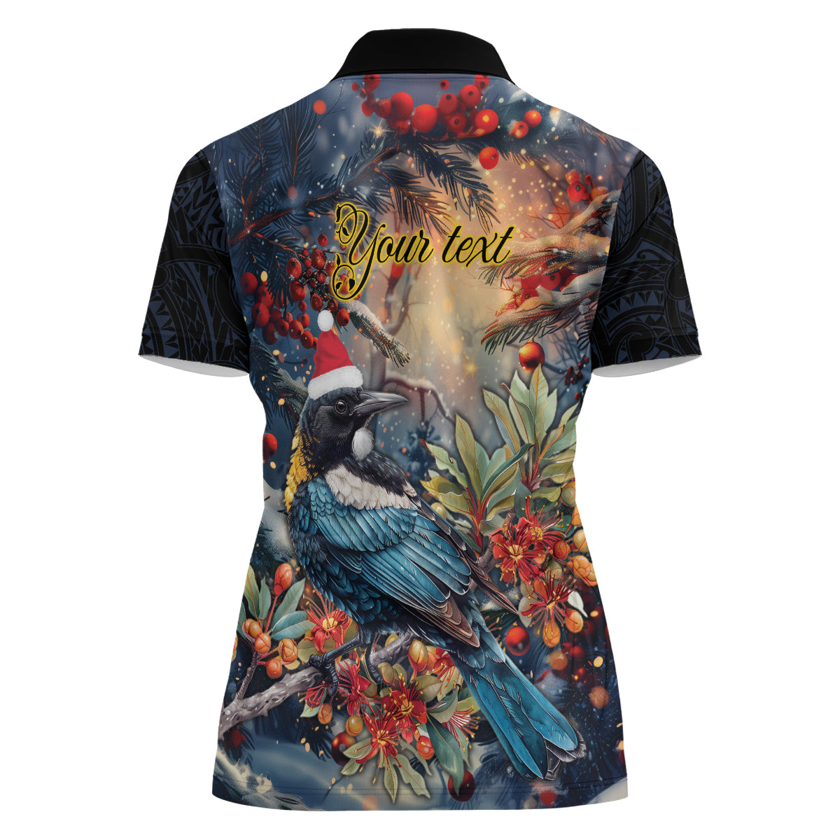 Personalised New Zealand Tui in Pohutukawa Women Polo Shirt Christmas in July