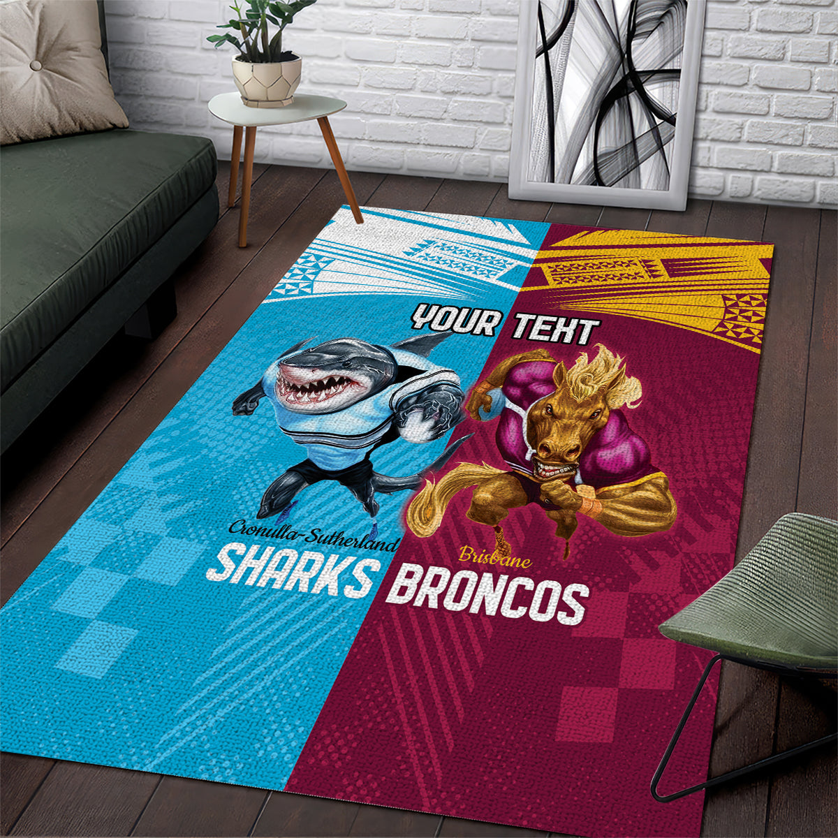 Custom Broncos and Sharks Area Rug Sporty Style