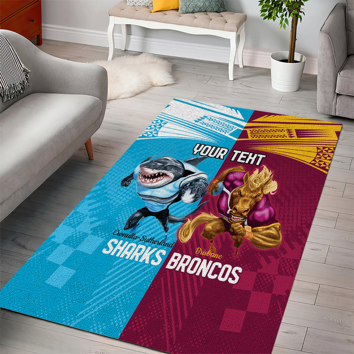 Custom Broncos and Sharks Area Rug Sporty Style