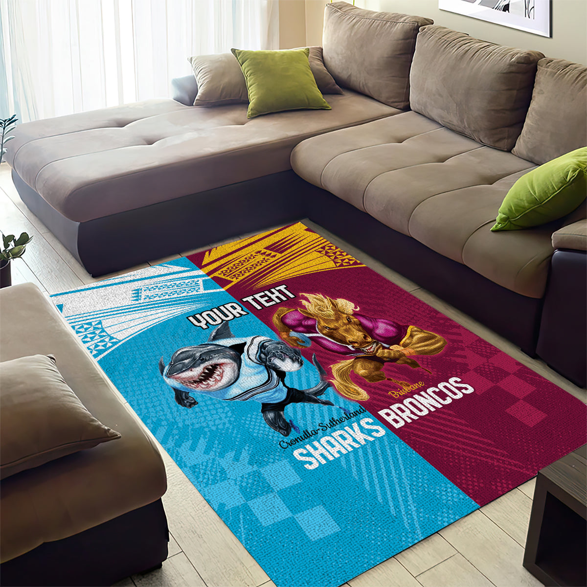 Custom Broncos and Sharks Area Rug Sporty Style