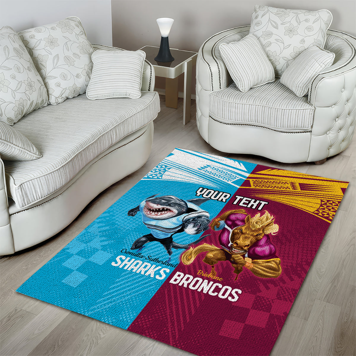 Custom Broncos and Sharks Area Rug Sporty Style