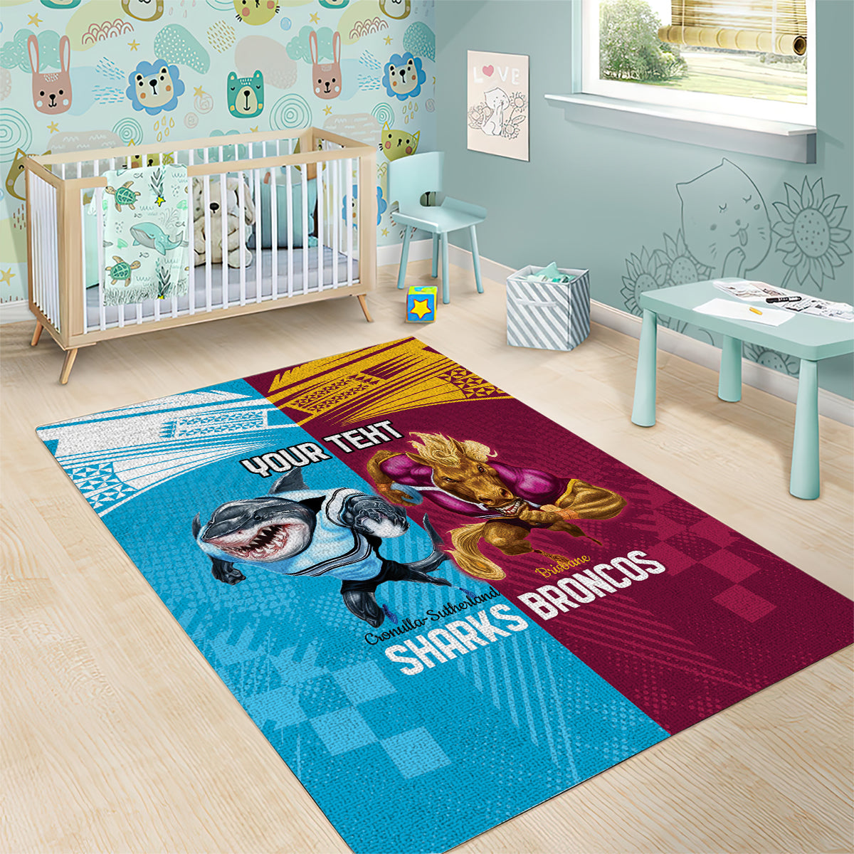 Custom Broncos and Sharks Area Rug Sporty Style