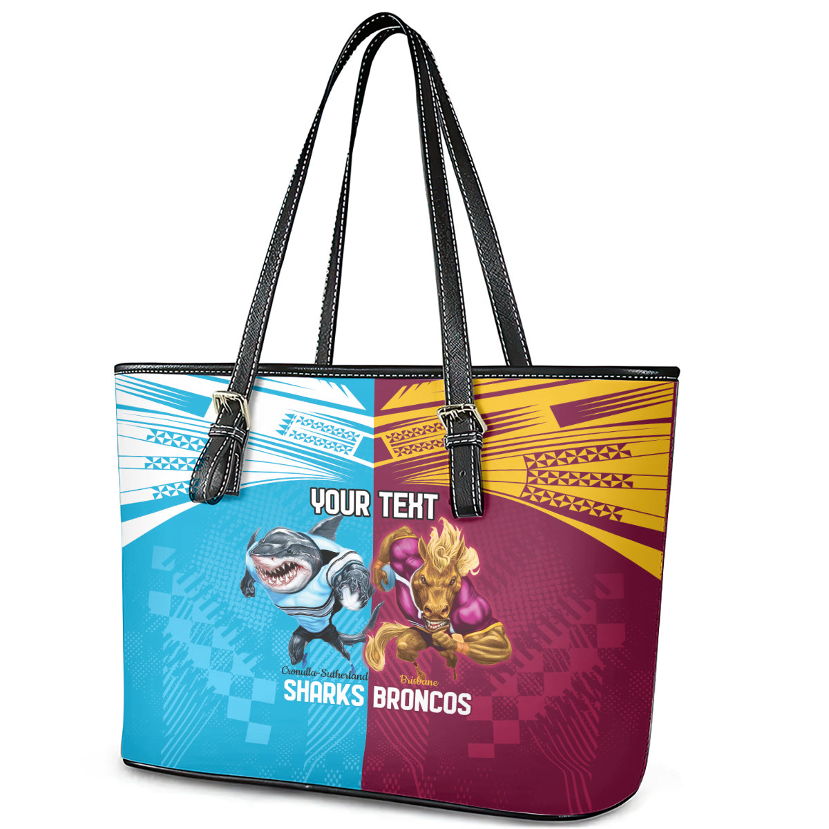 Custom Broncos and Sharks Leather Tote Bag Sporty Style