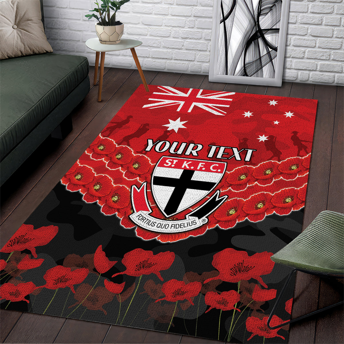 Custom St Kilda Saints Football Area Rug ANZAC Lest We Forget