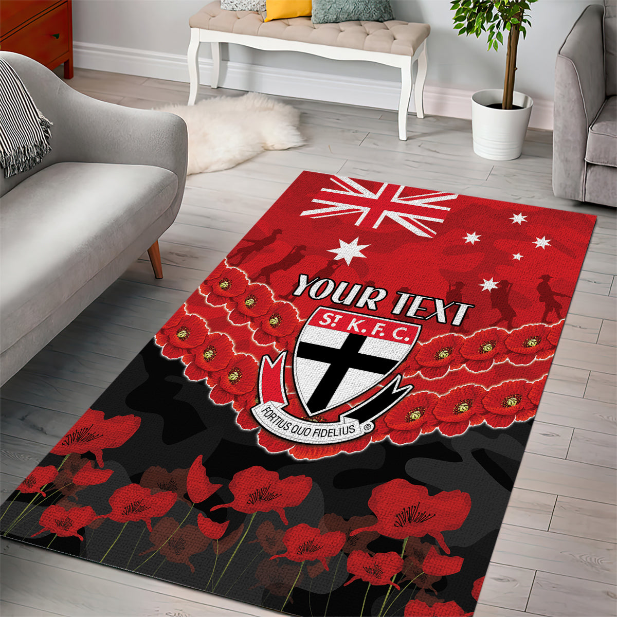 Custom St Kilda Saints Football Area Rug ANZAC Lest We Forget