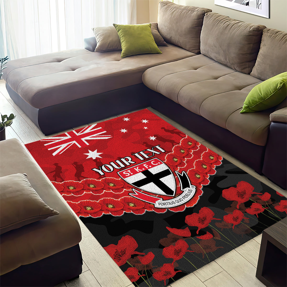 Custom St Kilda Saints Football Area Rug ANZAC Lest We Forget