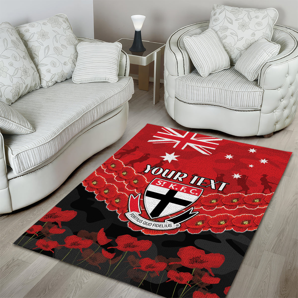 Custom St Kilda Saints Football Area Rug ANZAC Lest We Forget