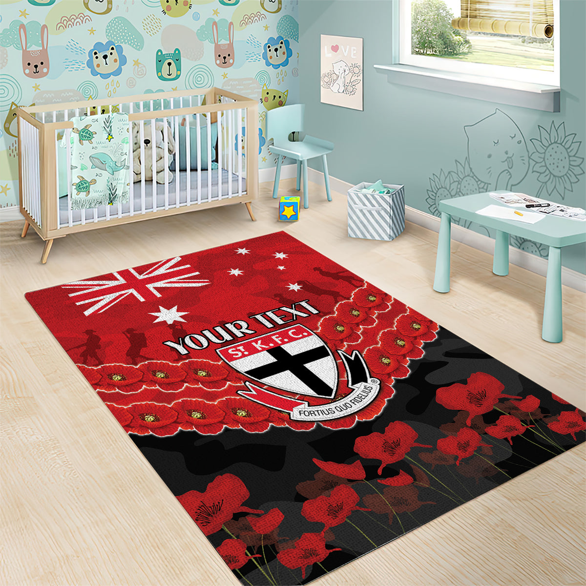 Custom St Kilda Saints Football Area Rug ANZAC Lest We Forget