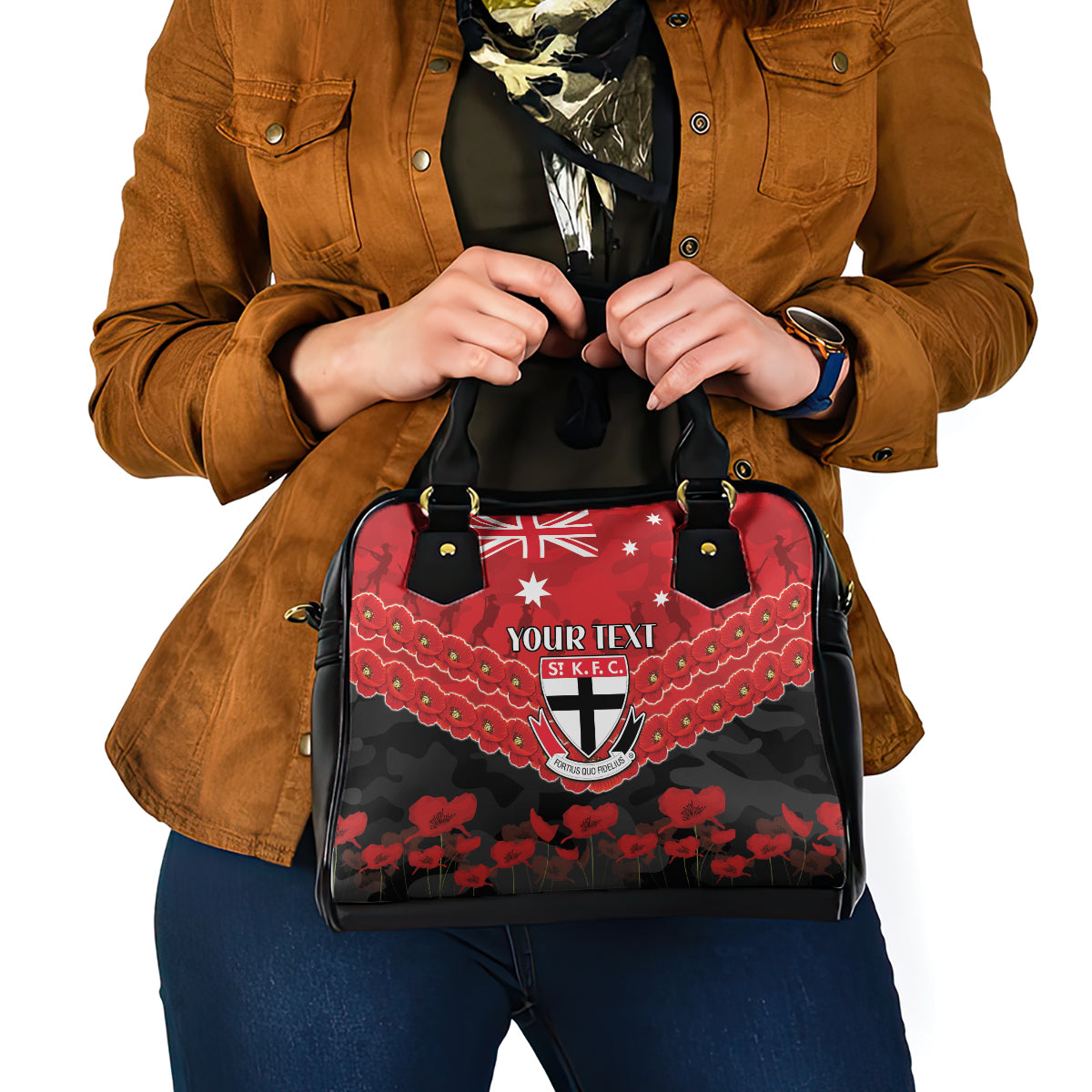 Custom St Kilda Saints Football Shoulder Handbag ANZAC Lest We Forget