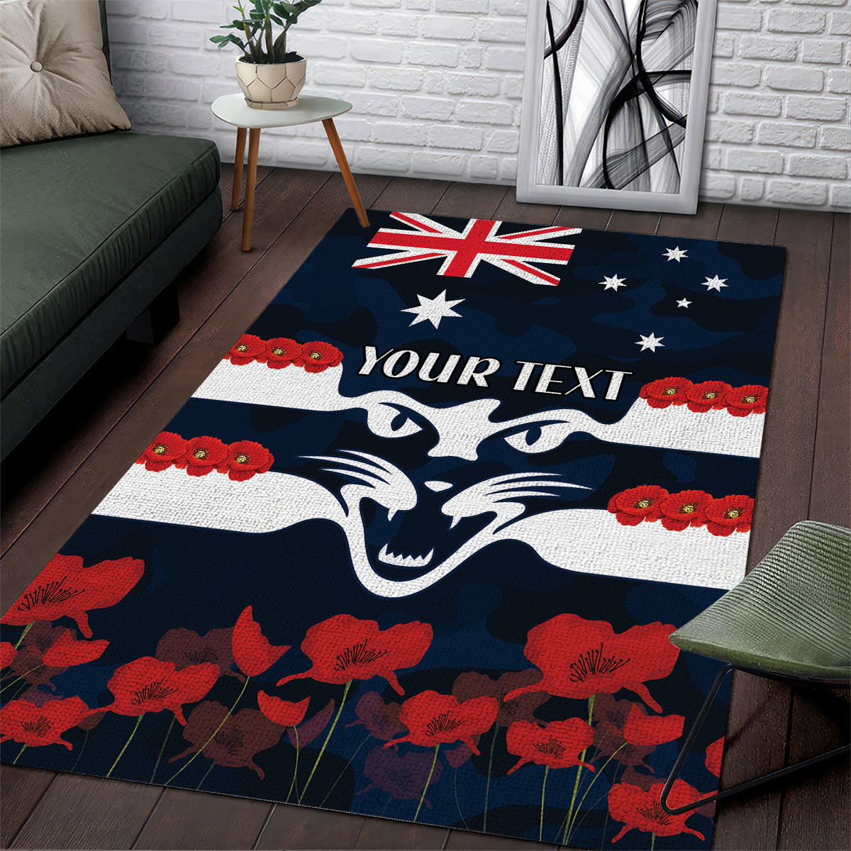 Custom Cats Football Area Rug ANZAC Lest We Forget