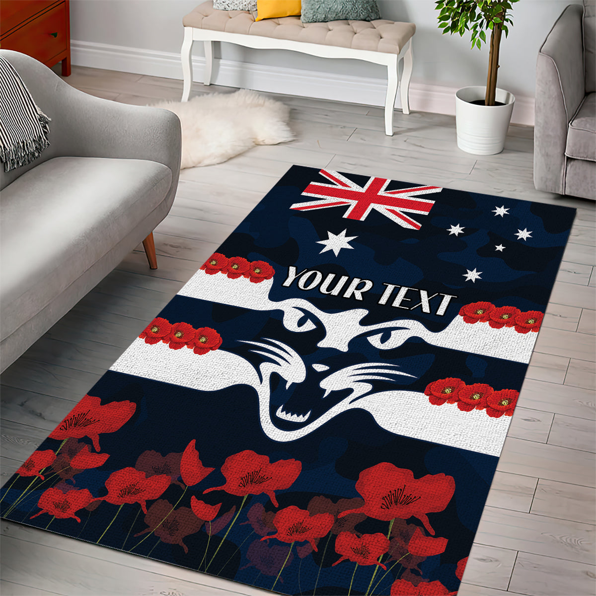 Custom Cats Football Area Rug ANZAC Lest We Forget