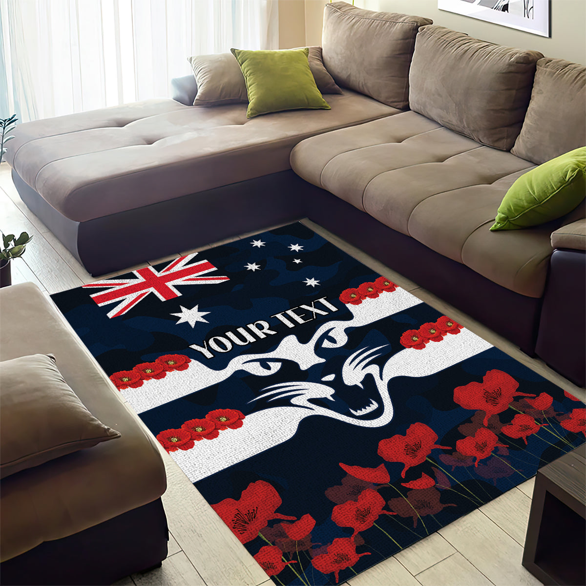 Custom Cats Football Area Rug ANZAC Lest We Forget