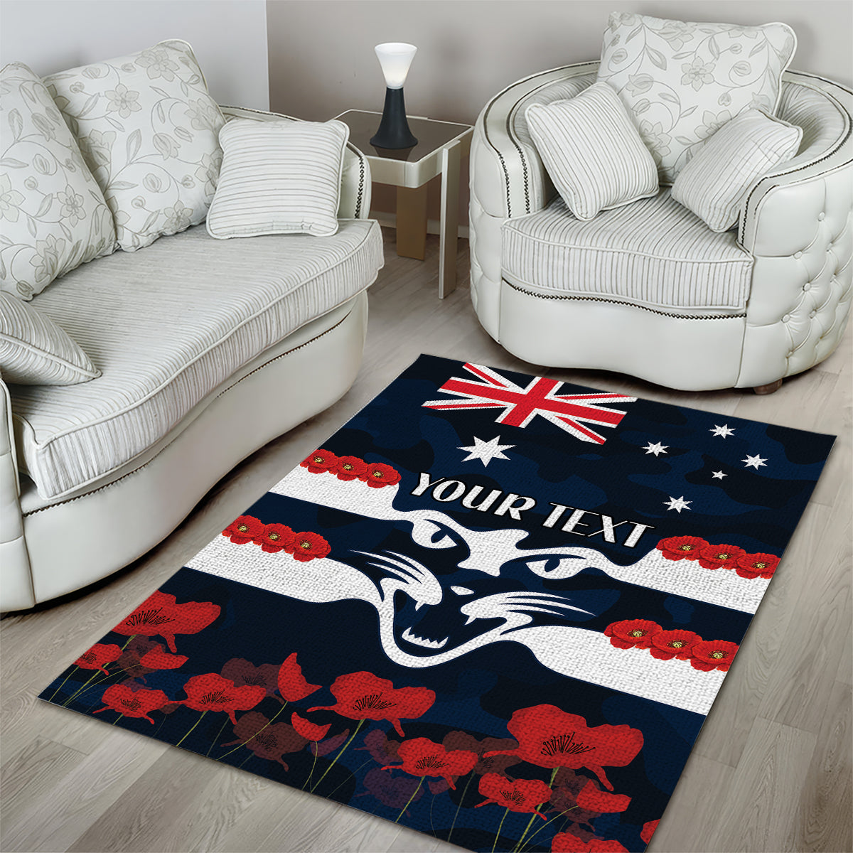 Custom Cats Football Area Rug ANZAC Lest We Forget