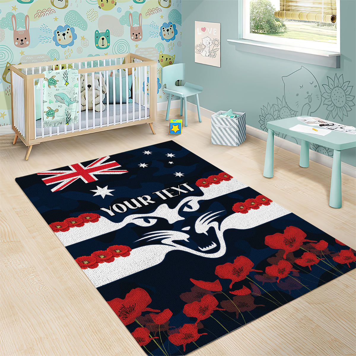 Custom Cats Football Area Rug ANZAC Lest We Forget