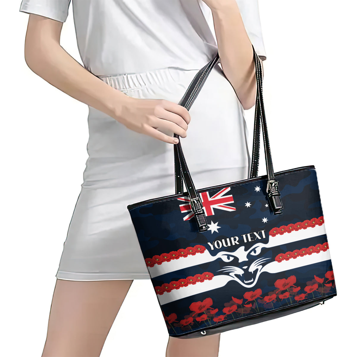 Custom Cats Football Leather Tote Bag ANZAC Lest We Forget