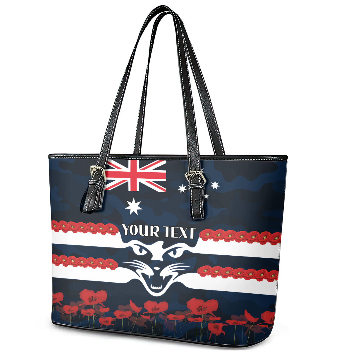 Custom Cats Football Leather Tote Bag ANZAC Lest We Forget