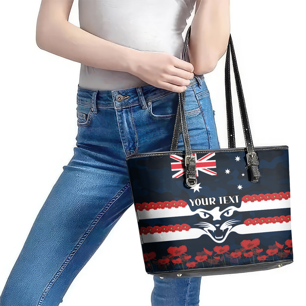 Custom Cats Football Leather Tote Bag ANZAC Lest We Forget