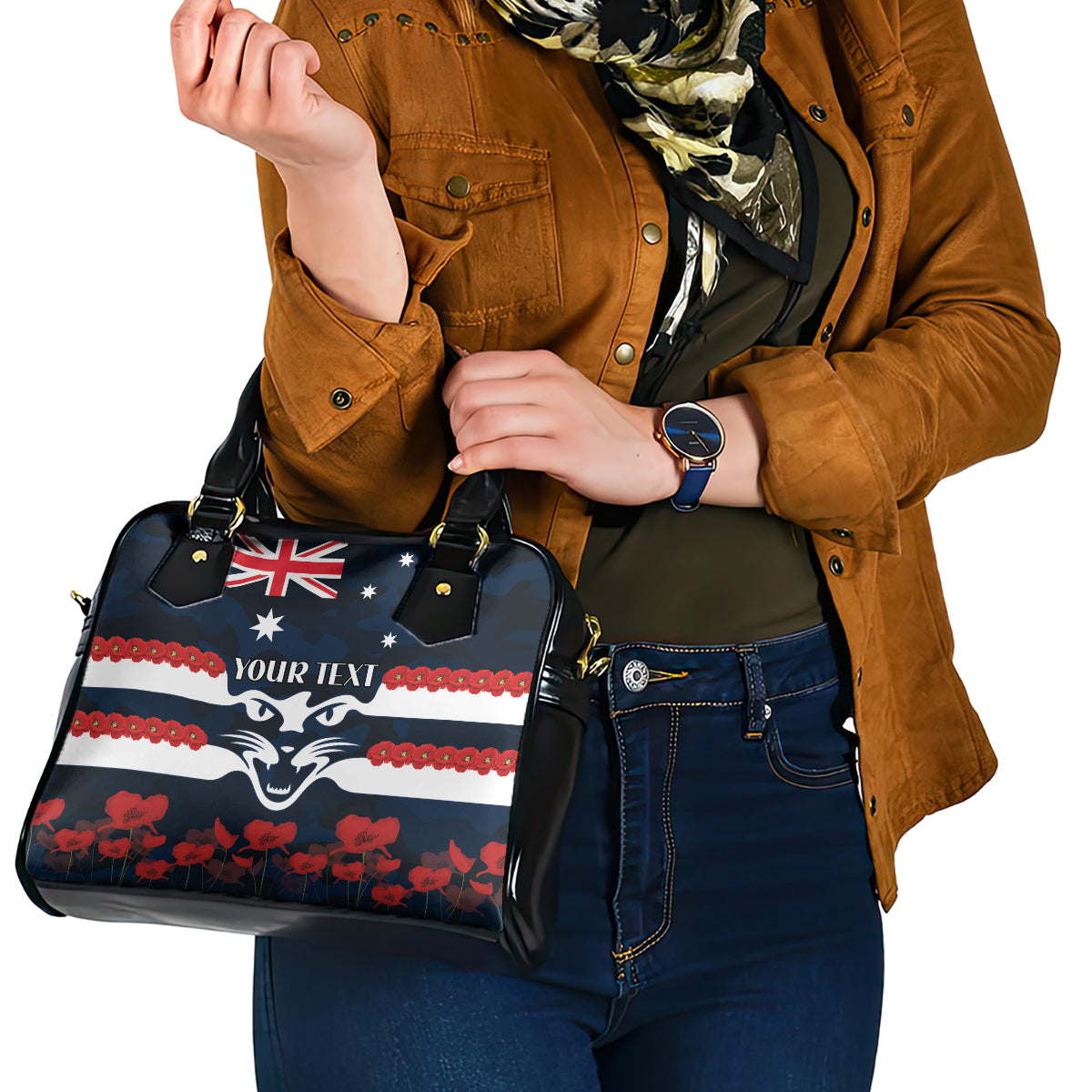 Custom Cats Football Shoulder Handbag ANZAC Lest We Forget