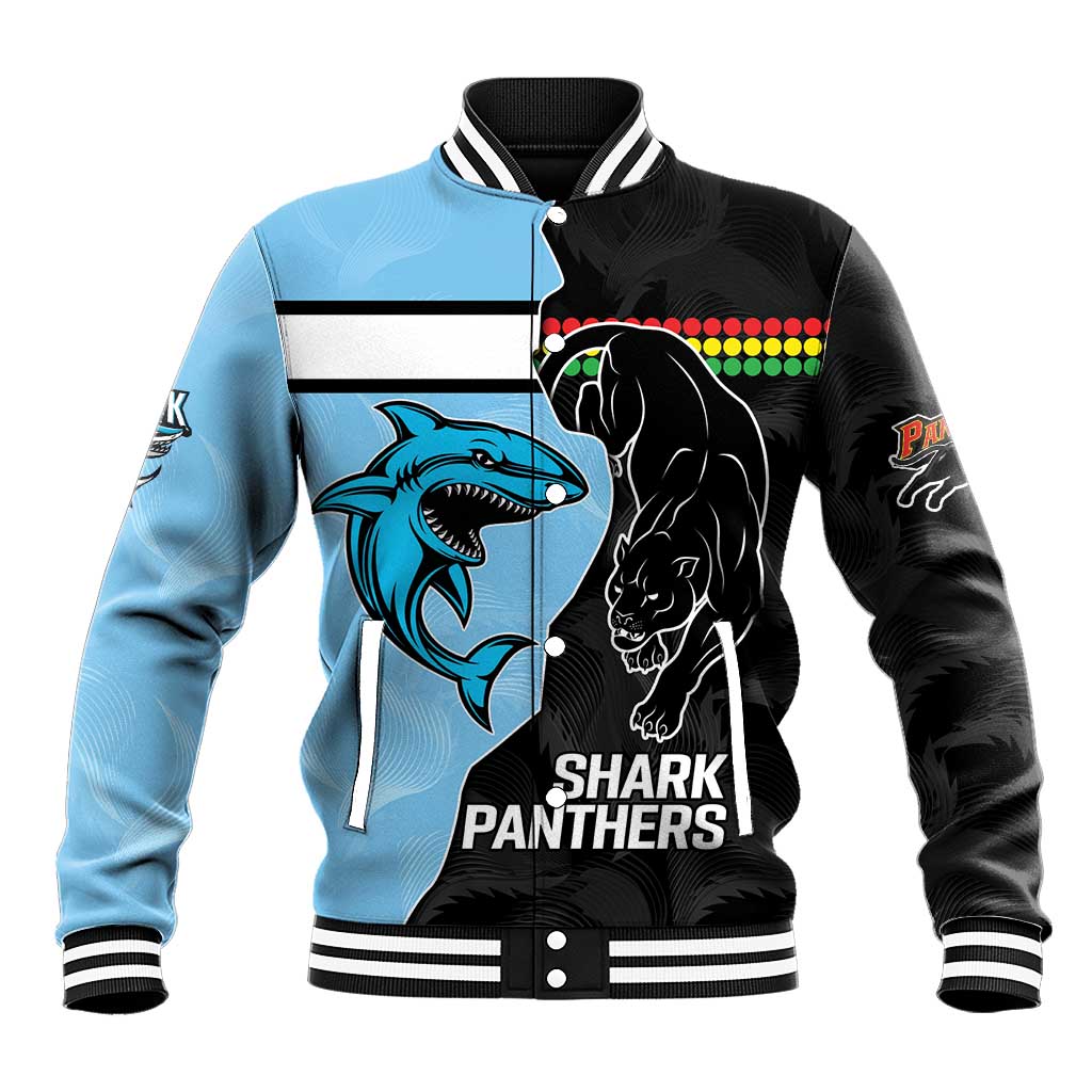 NRL Panthers-Shark Mascot Custom Baseball Jacket Cracked Metal Style