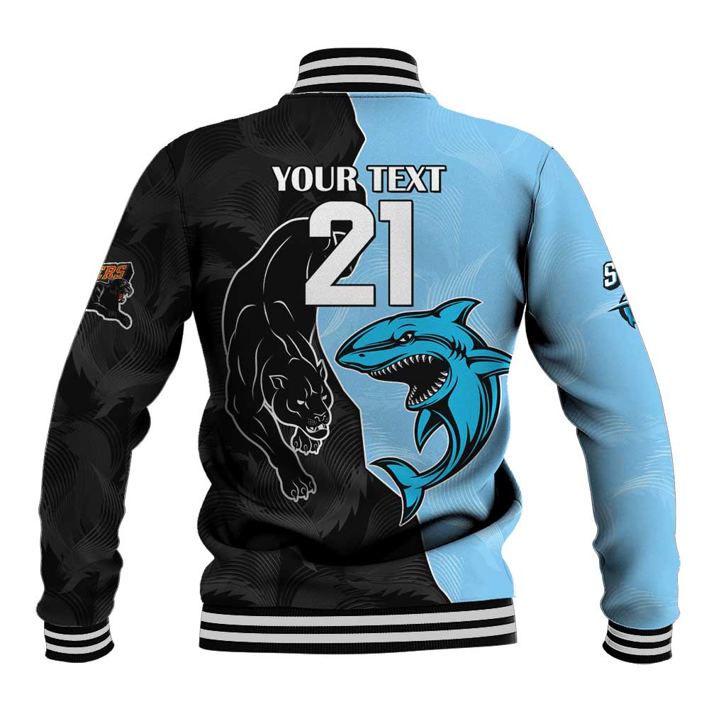 NRL Panthers-Shark Mascot Custom Baseball Jacket Cracked Metal Style