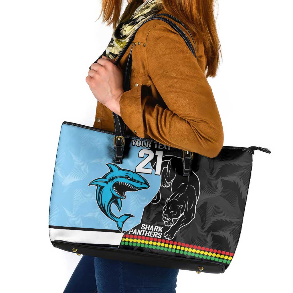 NRL Panthers-Shark Mascot Custom Leather Tote Bag Cracked Metal Style